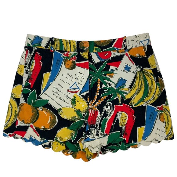J, Crew Postcard Print High Waist Shorts 8 Scalloped Flat Front Resort Tropical - Picture 1 of 12